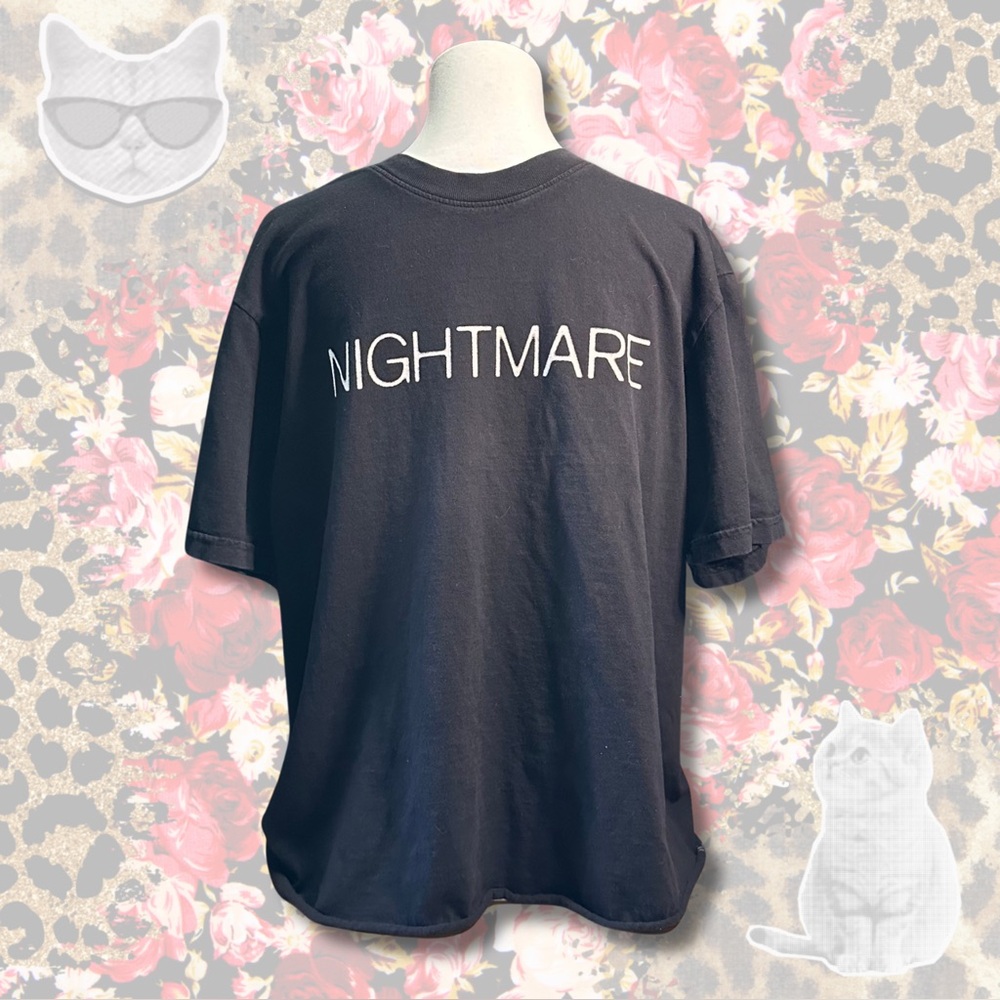 Bianca Chandon black t-shirt featuring the word "NIGHTMARE" men’s size Large